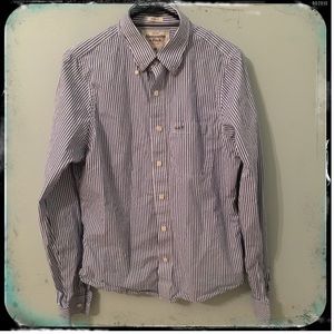 A&F Blue Striped Muscle Fit Button Down