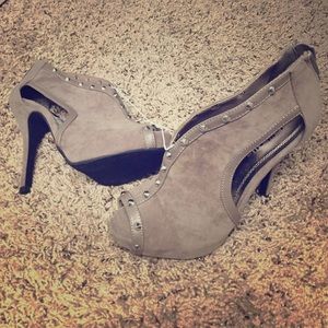 Open toe suede heels