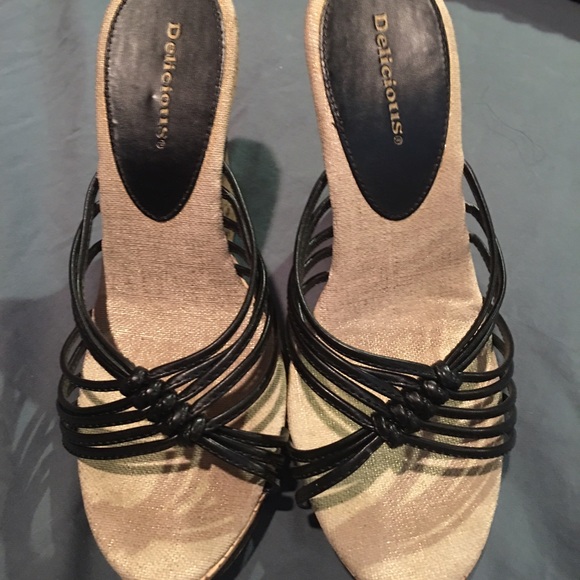 Strappy Corked Wedge Slip On Sandal