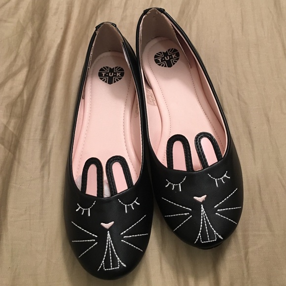 T.U.K TUK Black Bunny Flats Modcloth BNIB