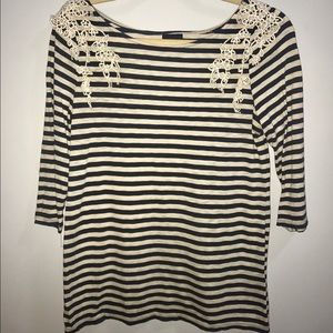 Anthropologie navy/cream stripe top w/ appliqué