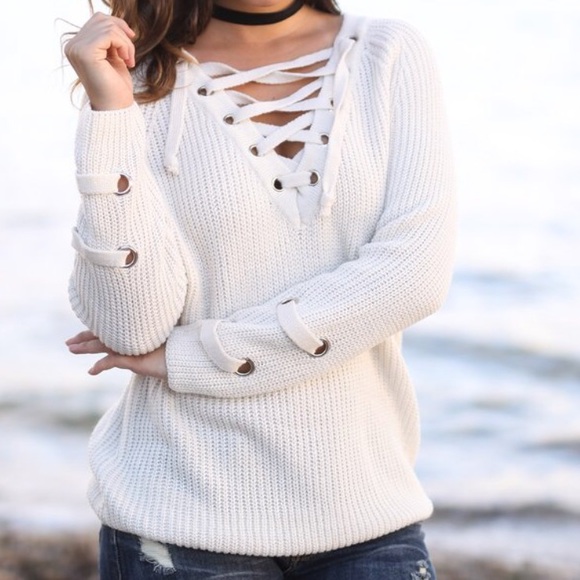 Lace up tie sweater ONE HOUR SALE - Picture 2 of 4