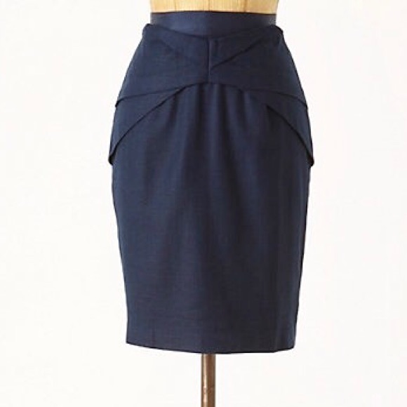 Anthropologie navy pleated pencil skirt