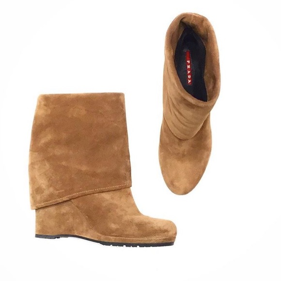 SOLD PRADA Suede Wedge Booties - Picture 2 of 8