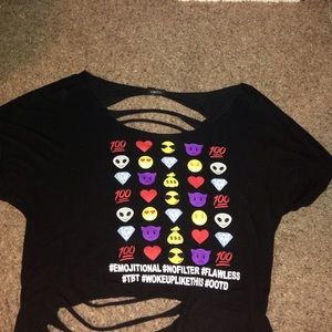 Black emoji crop top