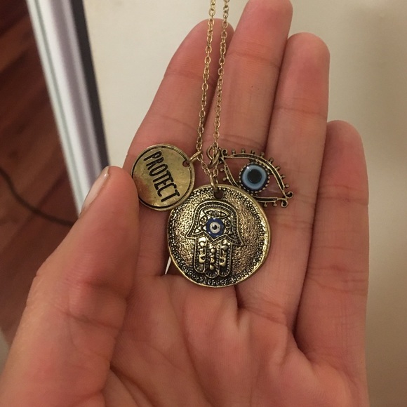 Evil eye charm gold necklace
