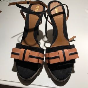 Fendi open toe black/nude sandal with bow.