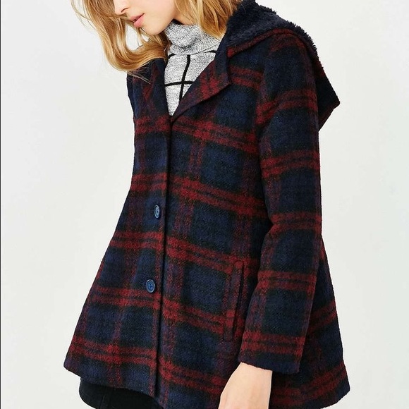 BB Dakota Jackets & Blazers - {BB Dakota} Kellen Plaid Sherpa Hood Coat