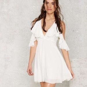 Nasty Gal Flowy White Bold Shoulder Dress