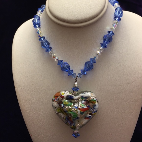 Murano Heart Necklace Set l7" - Picture 1 of 3