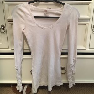Free People White Crochet Lace Sleeve Thermal