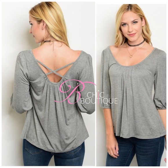 ❗️1-DAY SALE❗️Criss Cross Back Grey Top - Picture 2 of 3