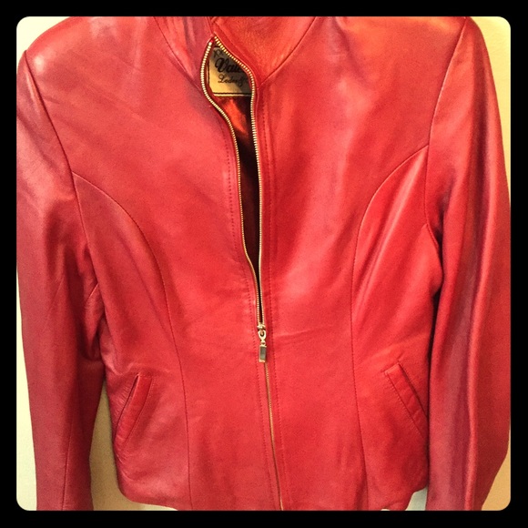 Deep red leather jacket.  Size small.