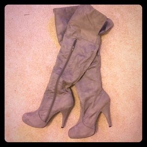 Over the knee taupe heel boots