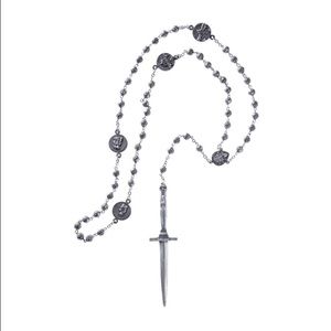 PAMELA LOVE DAGGER ROSARY NECKLACE SILVER