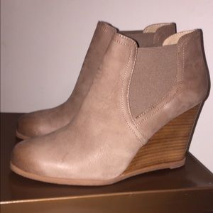 Audrey Brooke Tan Boot Wedges