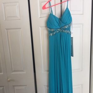 Blue floor length prom dress