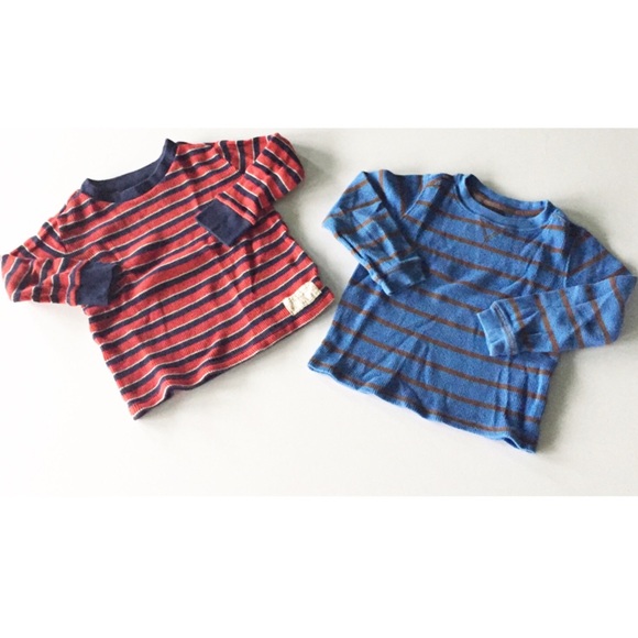 2 Boy's 3T Waffle Knit Long Striped Sleeve Shirts