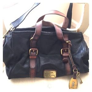 Authentic black & brown leather Fossil bag