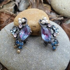 Vintage Florenza Rhinestone and Pearl Earrings