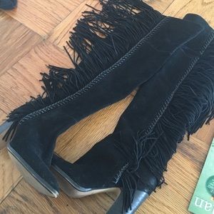 Dolce vita tall black suede fringe boots