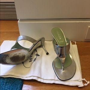 PRADA Silver Heeled Sandals Size 7