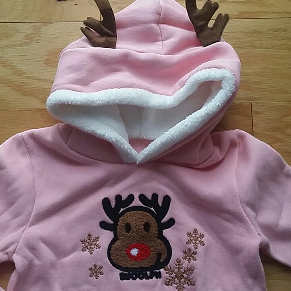 NWOT Pink Rain Deer Hoodie - Picture 2 of 4