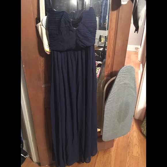 Navy blue pleated chiffon Top Bandeau Maxi Dress