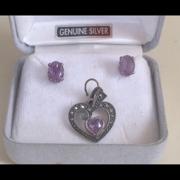 .925 w/Amethyst Charm & Earrings ❗️SOLD❗️