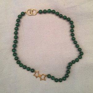 Vintage 18k gold and malachite beaded necklace