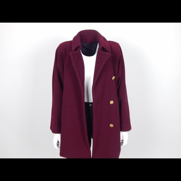 Burgandy Pea Coat With Gold Buttons