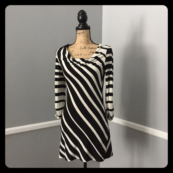 Black & White Striped Cowl Neck Tunic/Short Dress