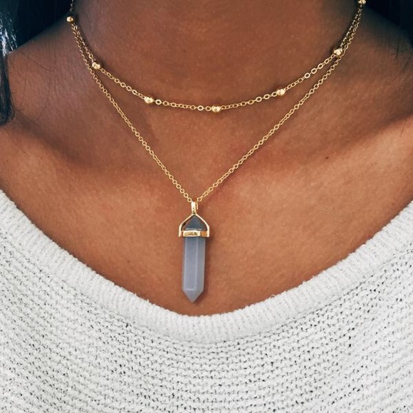 Smoky gray crystal gold necklace