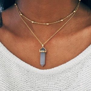Smoky gray crystal gold necklace