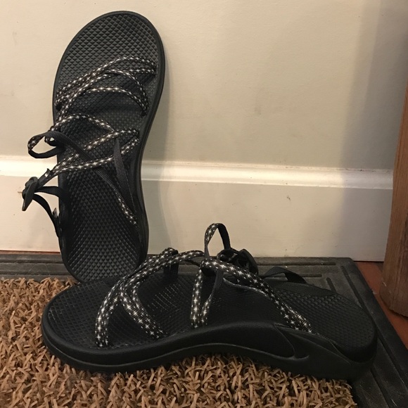 Grey and White Chacos.