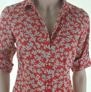 Ann Taylor Short Sleeve Shirt Floral Shirt, Size 0