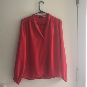 Red chiffon button up blouse