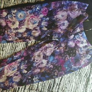 Dark purple and blue floral print Cache pants.