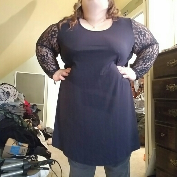 SimplyBe nvy blue lace sleeve plus size dress sz28 - Picture 2 of 3