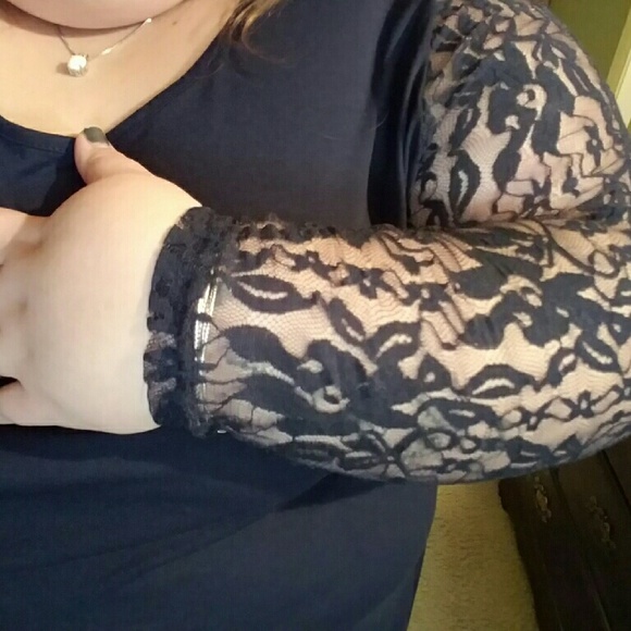 SimplyBe nvy blue lace sleeve plus size dress sz28 - Picture 3 of 3