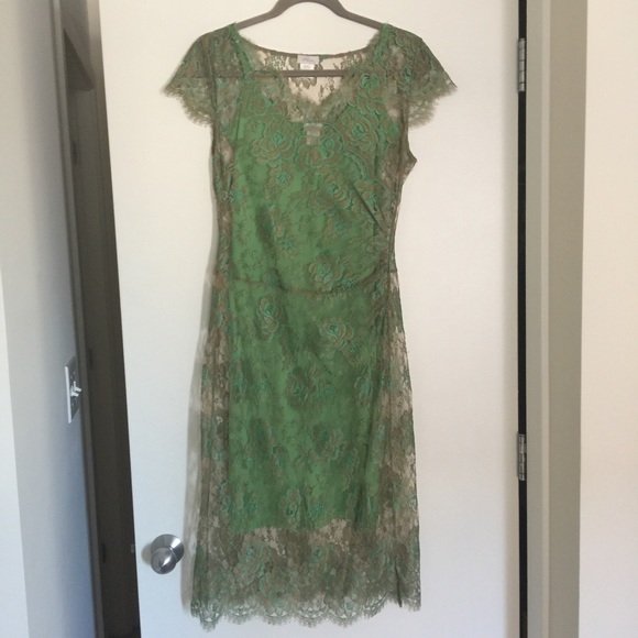 Collette Dinnigan Sea Green and Gold Lace Dress