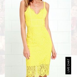 LULU'S Sweet blossom yellow lace midi dress
