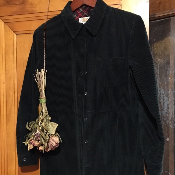 Dark Green Button-Down Corduroy Dress