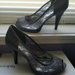Lace and Satin inspired peep toe heels