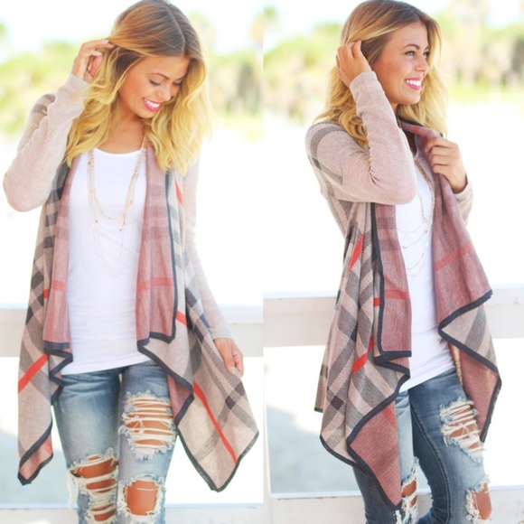 🆕NOLA plaid open front cardigan - GREY - Picture 2 of 4