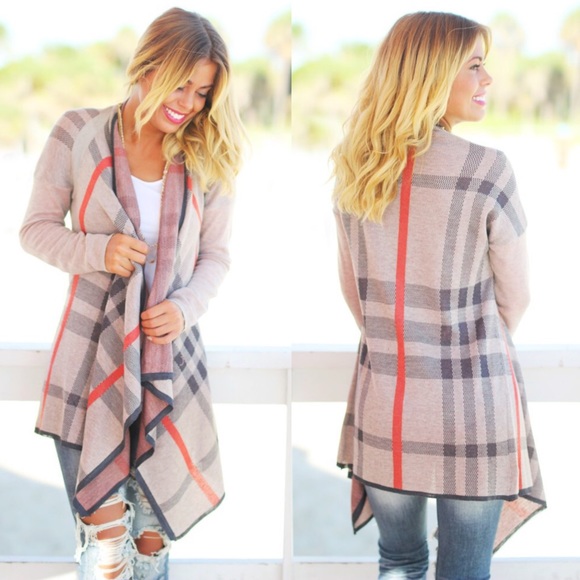 🆕NOLA plaid open front cardigan - GREY - Picture 3 of 4