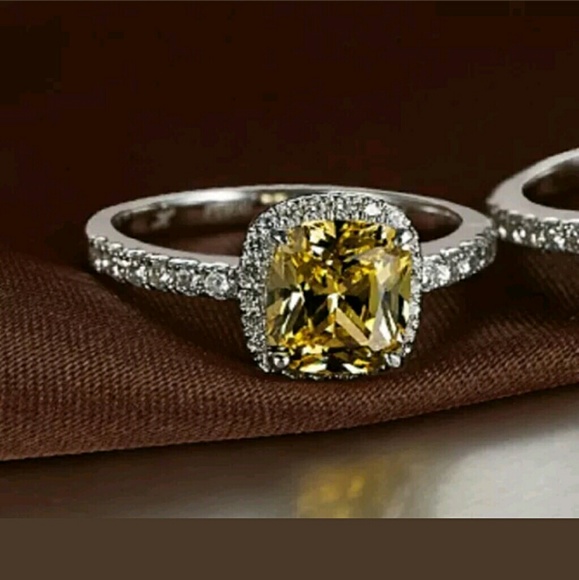 ⭐NEW! Canary Yellow Princess Cut White Gold Plated
