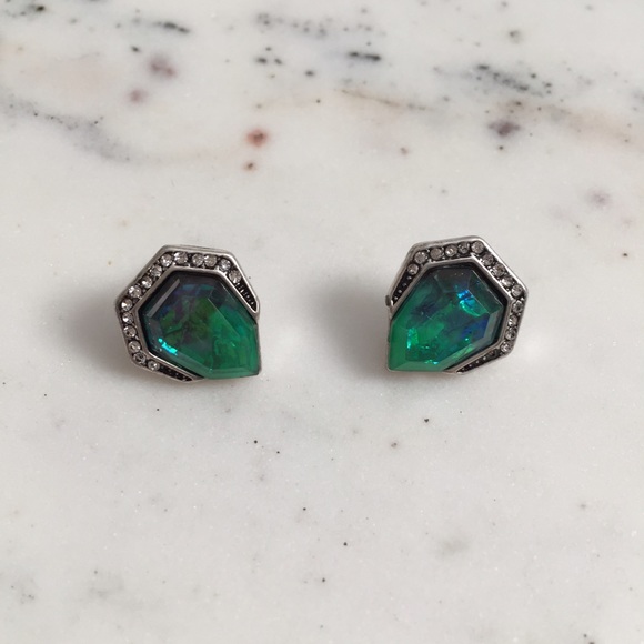 "Florence" Earrings || Green Crystal Pavé Studs - Picture 2 of 8
