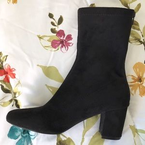 Black suede sock boots.