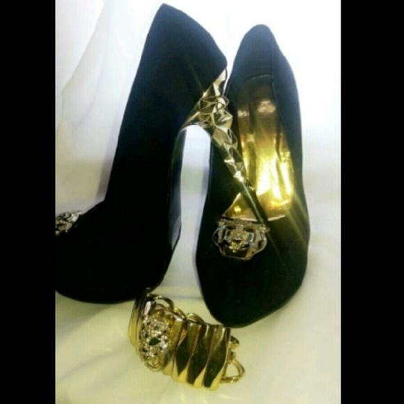 BLACK tiger RHINESTONE gold HIGH HEEL